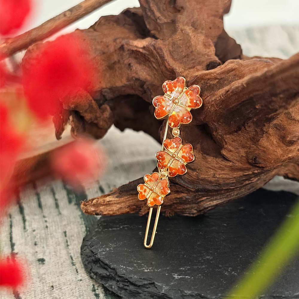 Colorful Stone Inlay Four-Leaf Clover Hair Clip