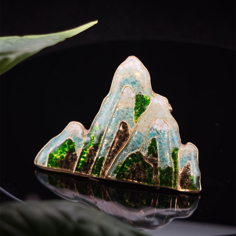 Jadeite Landscape Brooch with Colored Stone Inlay, Style D