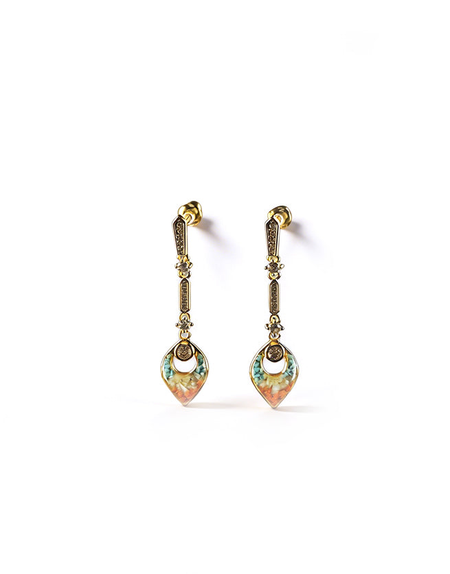 Color Stone Inlay Hollow Diamond Drop Earrings - Dunhuang Red Series