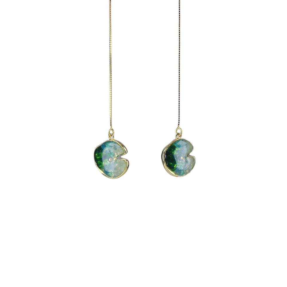 Colorful Stone Inlaid Earrings, Emerald Green Lotus Leaf Drop