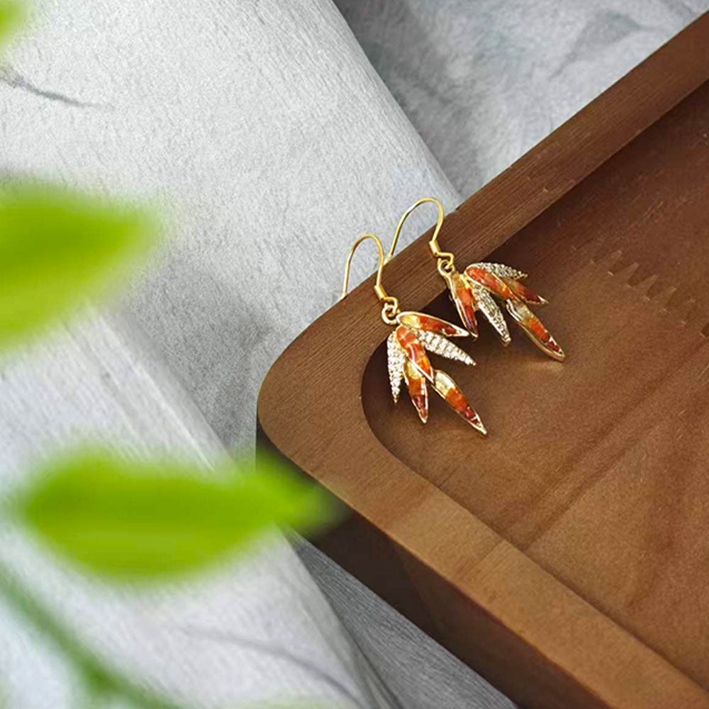 Color Stone Inlay Bamboo Leaf Earrings – Red Series
