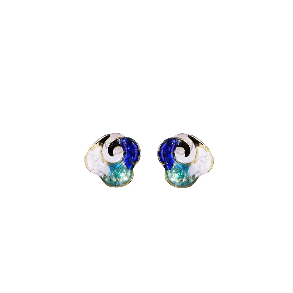 Color Stone Inlay Earrings – Blue & White Swirling Cloud