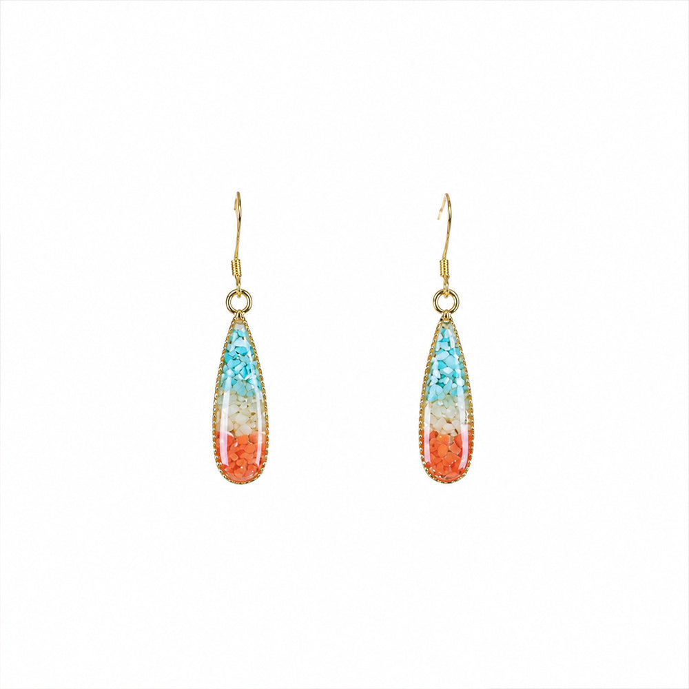 Colorful Stone Inlaid Ear Studs, Dunhuang Red Southern Red Agate Drop Style