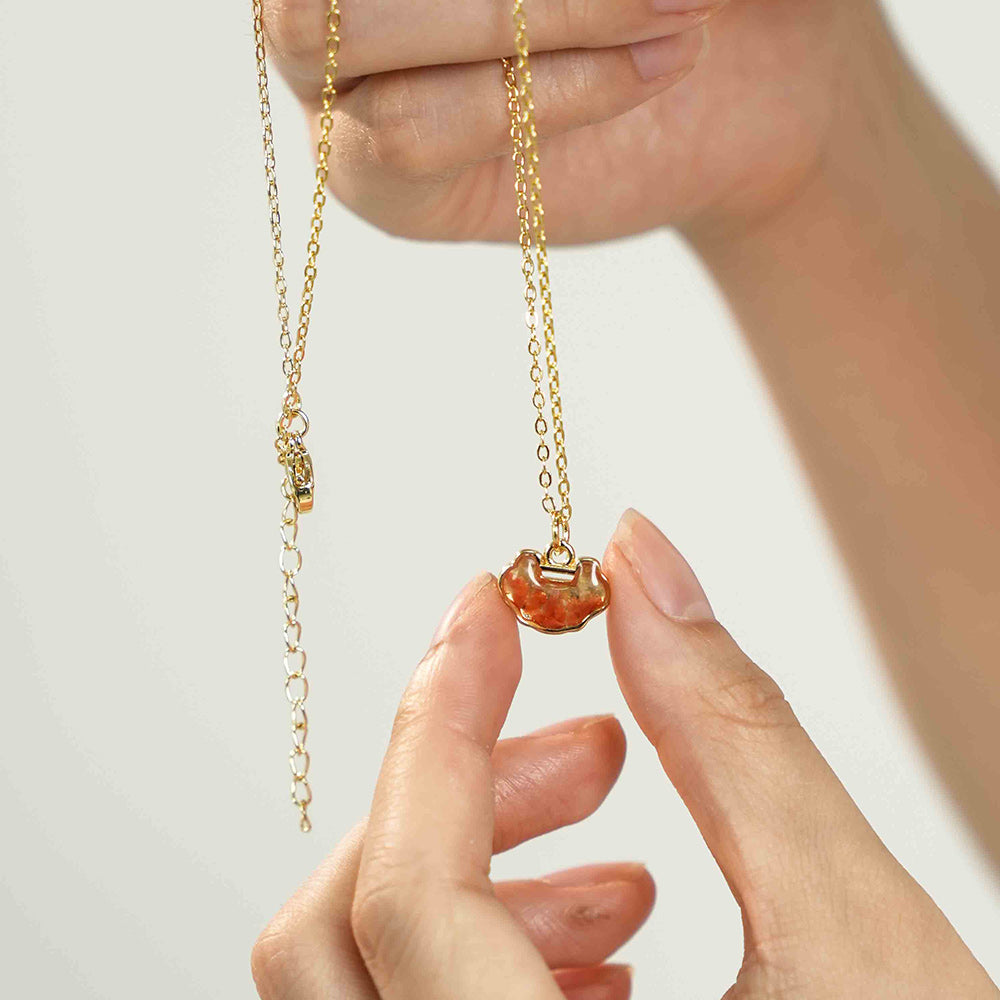 Color Stone Inlay Necklace – Longevity Lock, Prosperous Red