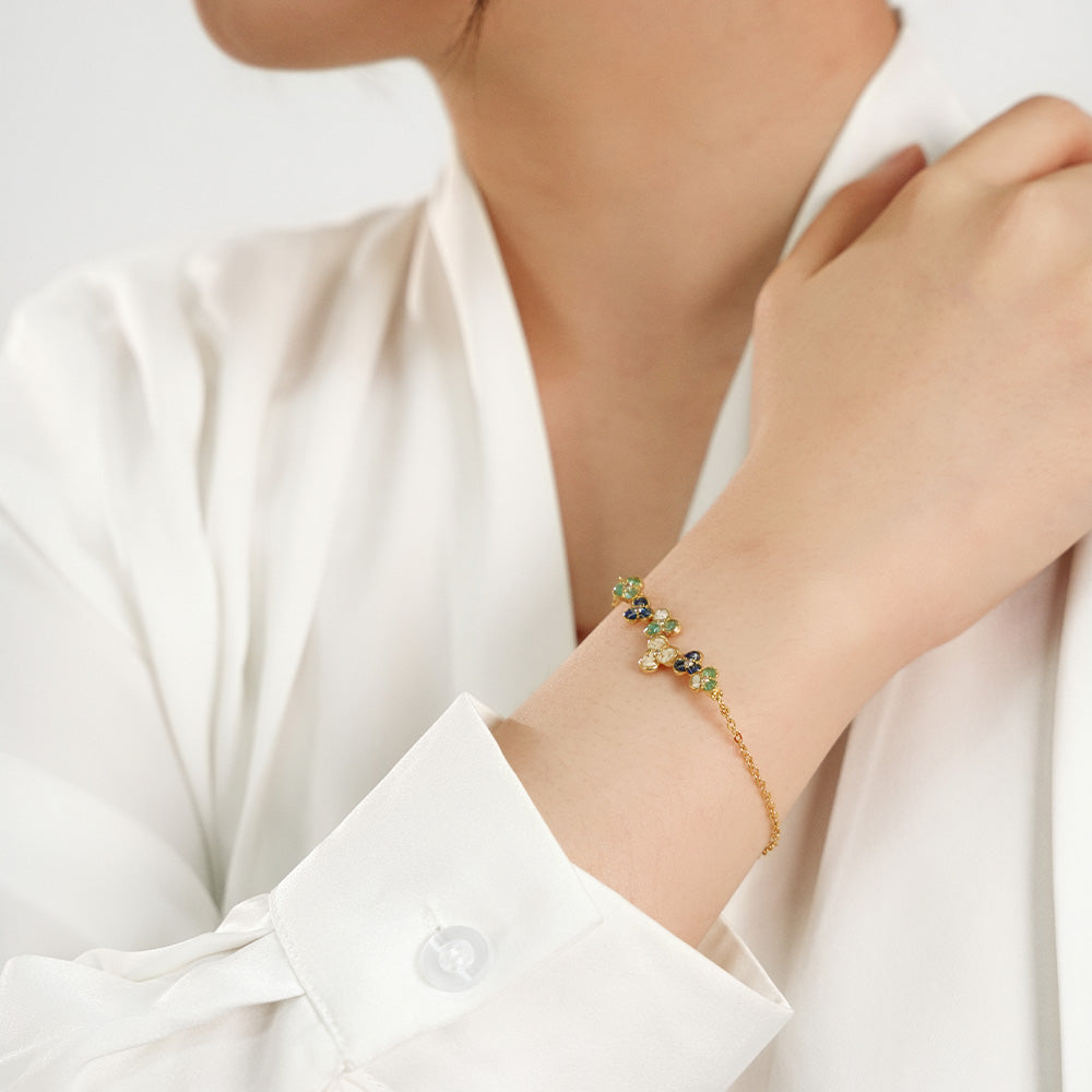 Color Stone Inlay Bracelet: Plum Blossom Jadeite Green Gradient Series
