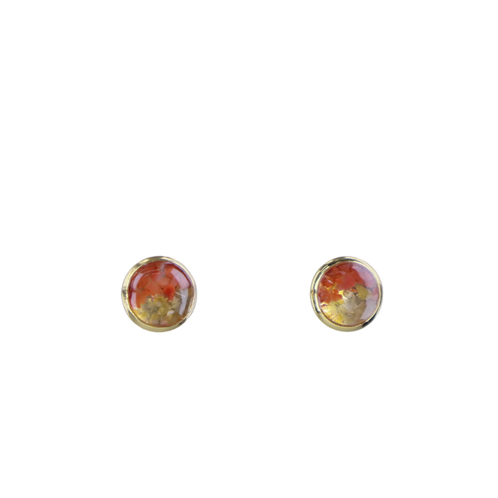 Color Stone Inlay Small Round Bead Stud Earrings, Red & Prosperous Series
