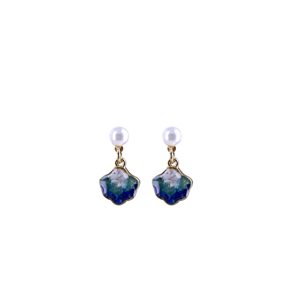 Jade Blue & White Shell Stone Inlay Earrings