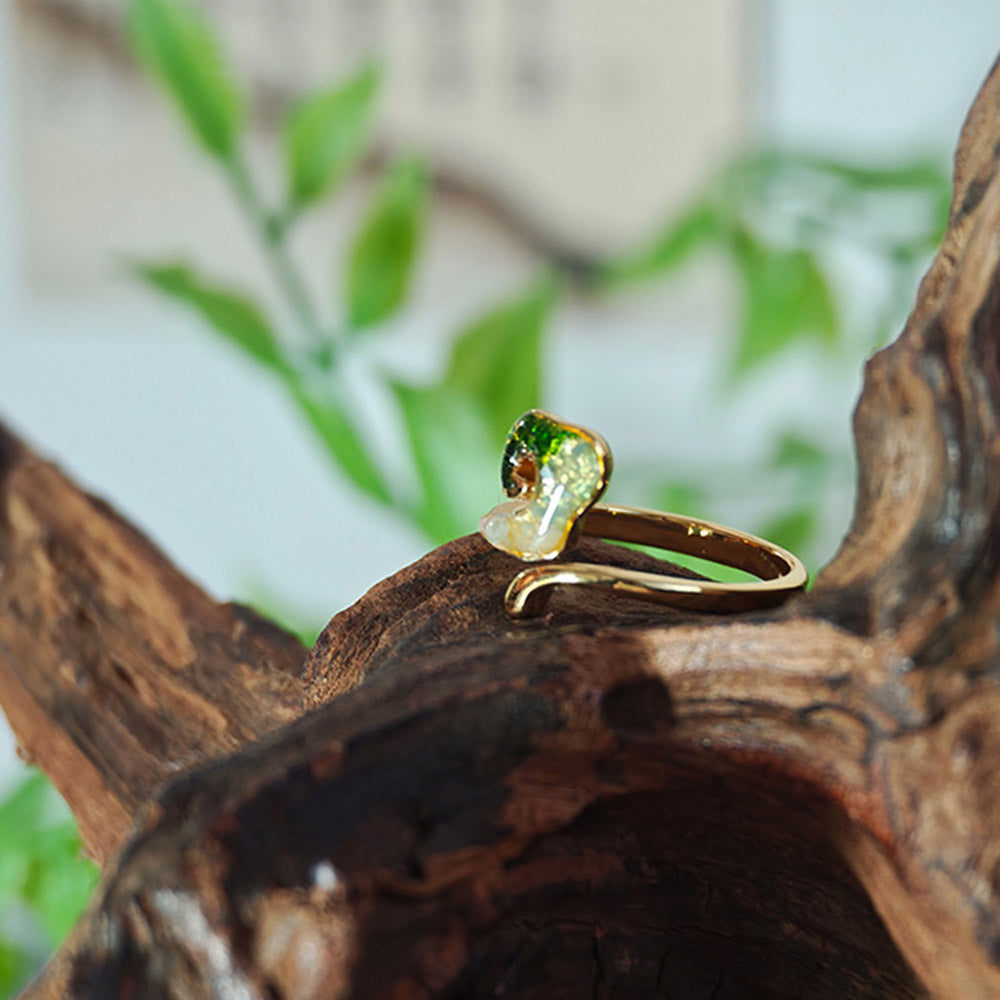 Color Stone Inlay Jade Green Auspicious Cloud Open Ring