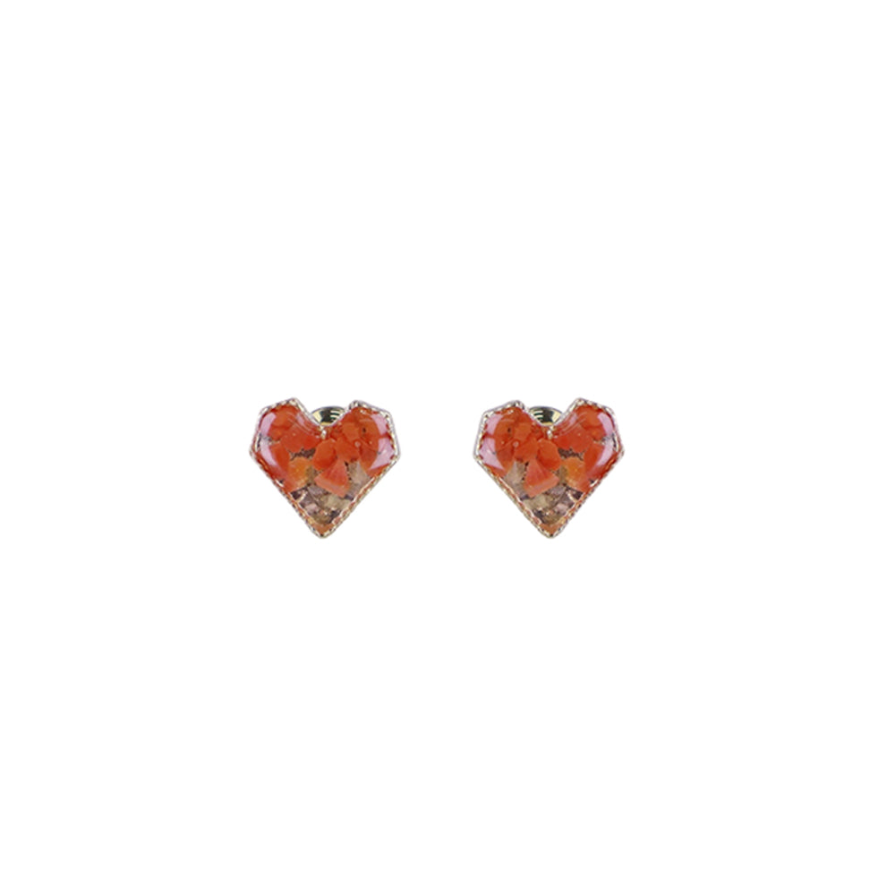 Red Stone Inlay Heart Earrings