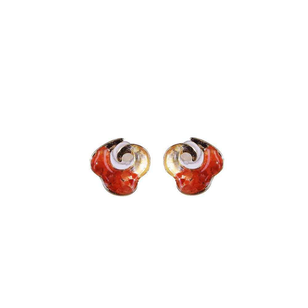 Color Stone Inlay Stud Earrings - Prosperous Red Cloud Motif