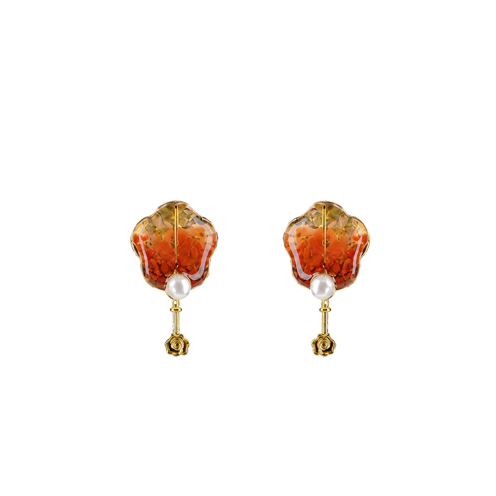 Colorful Stone Inlaid Four-Leaf Clover Stud Earrings, Prosperous Series