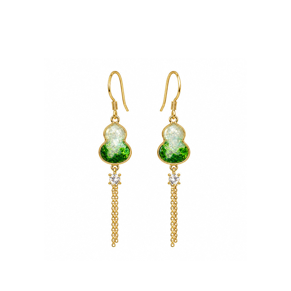 Color Stone Inlay Gourd Stud Earrings with Pendant