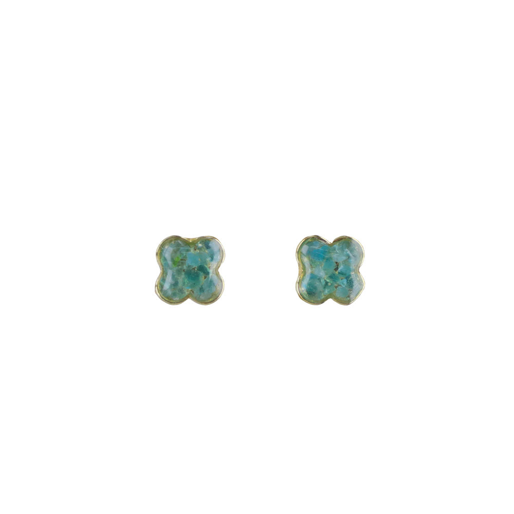 Color Stone Inlay Earrings – Clover, Royal Blue