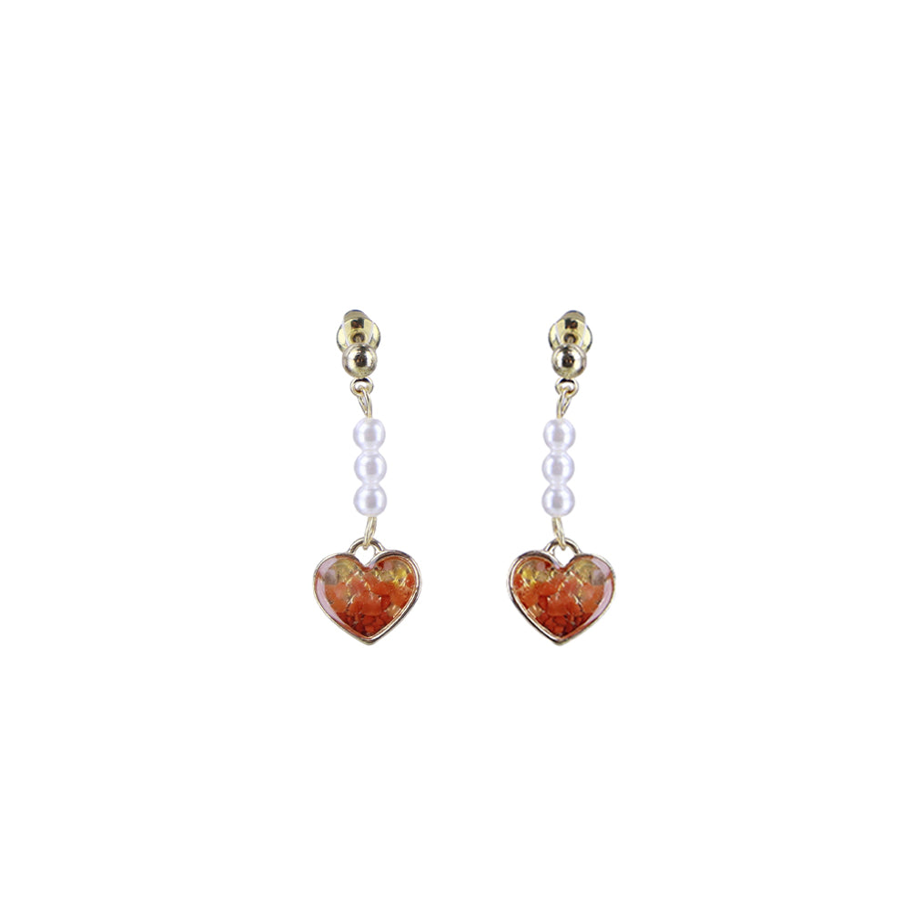 Color Stone Inlay Studs – Pearl & Heart, Vibrant Red