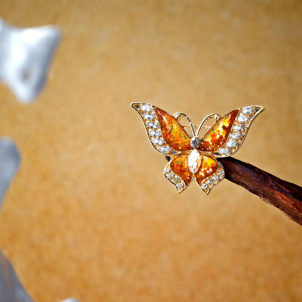 Exquisite Red Stone Inlay Flying Butterfly Brooch