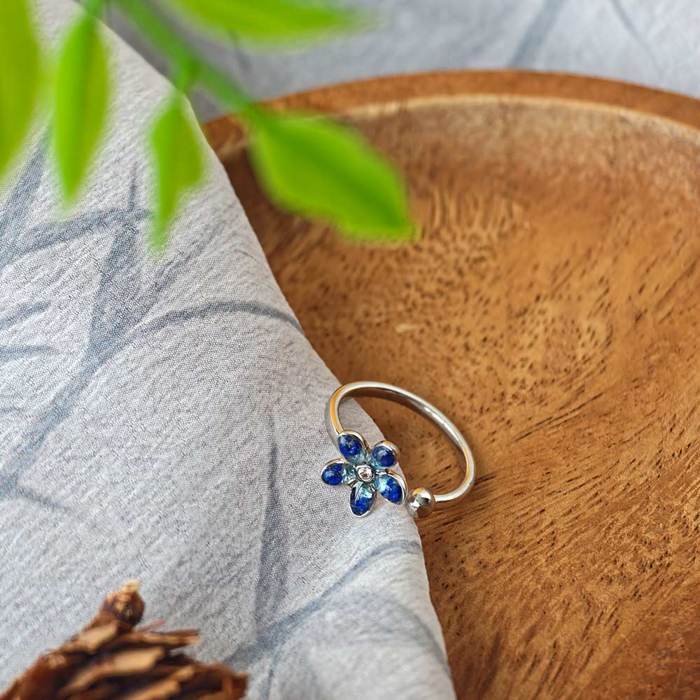 Color Stone Inlay Silver Ring – Royal Blue Daisy