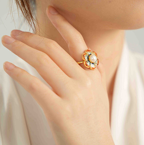 Color Stone Inlay South Red Baoxiang Flower Ring – Dunhuang Red
