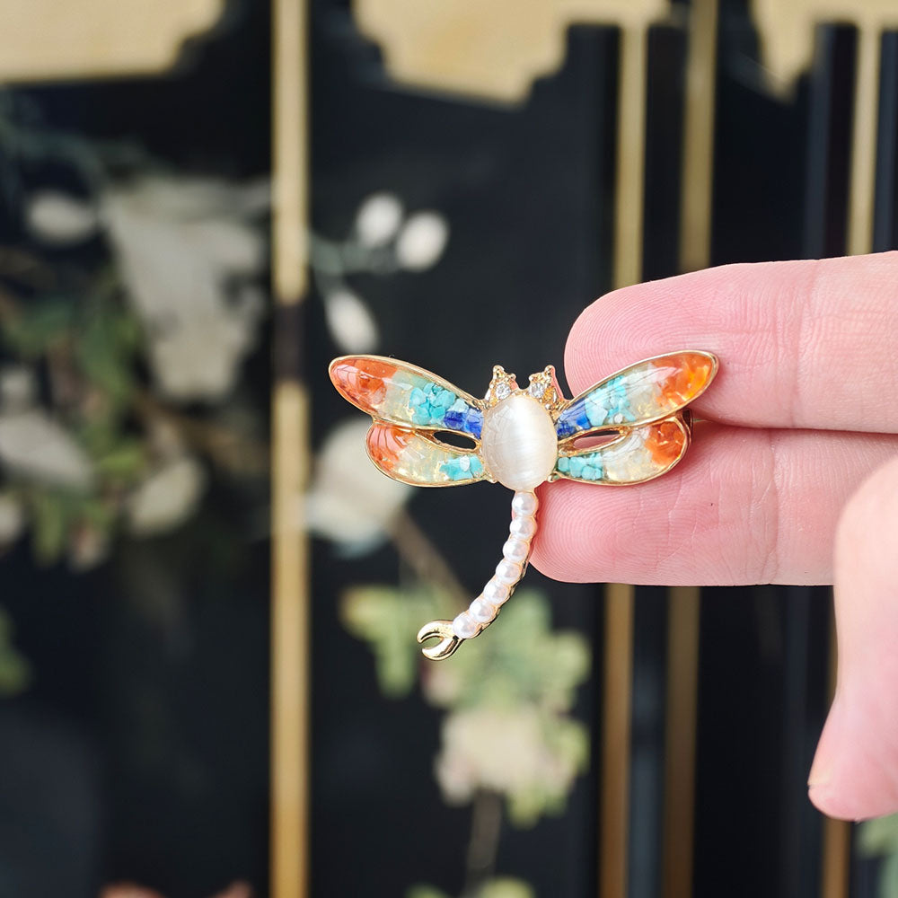 Dunhuang Red Stone Inlay Dragonfly Brooch