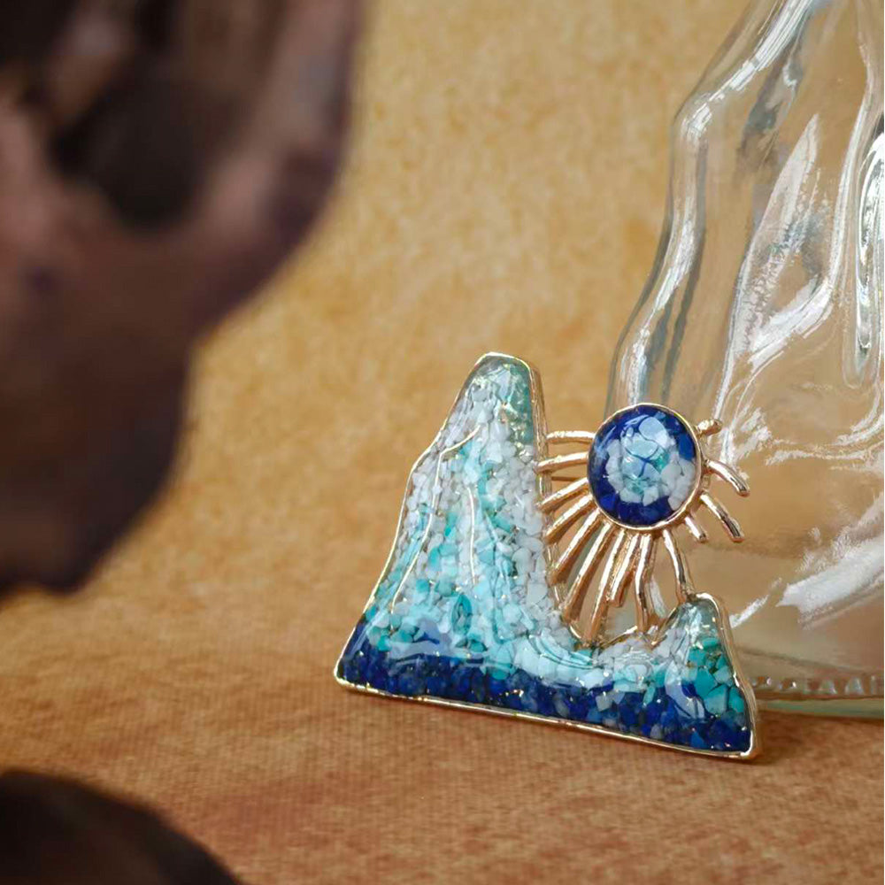 Dunhuang-Colored Rising Sun East Brooch Inlaid with Colored Stones