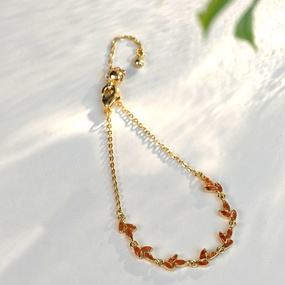 Color Stone Inlay Bracelet – Tiny Leaf, Prosperous Red Series