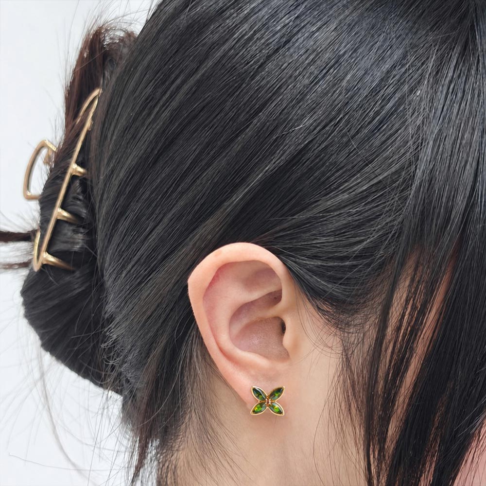 Color Stone Inlay Asymmetrical Osmanthus Stud Earrings - Prosperous Red Series