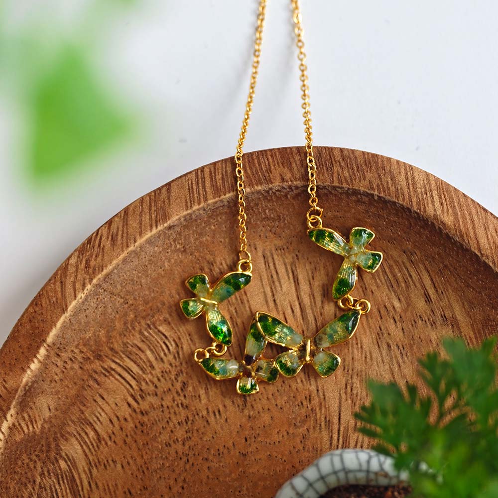 Jadeite Green Butterfly Necklace with Colored Stone Inlay