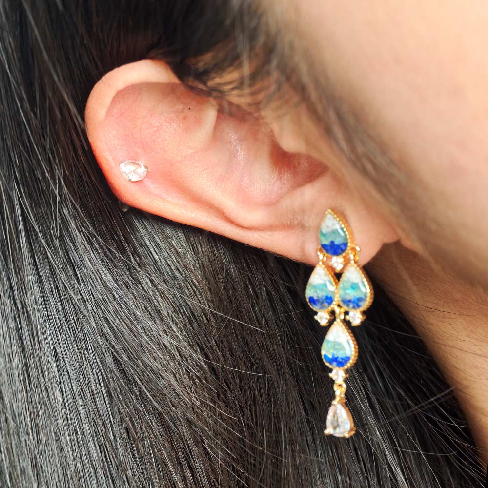 Colored Stone Inlaid Earrings Blue-and-White Porcelain Waterdrop B Style
