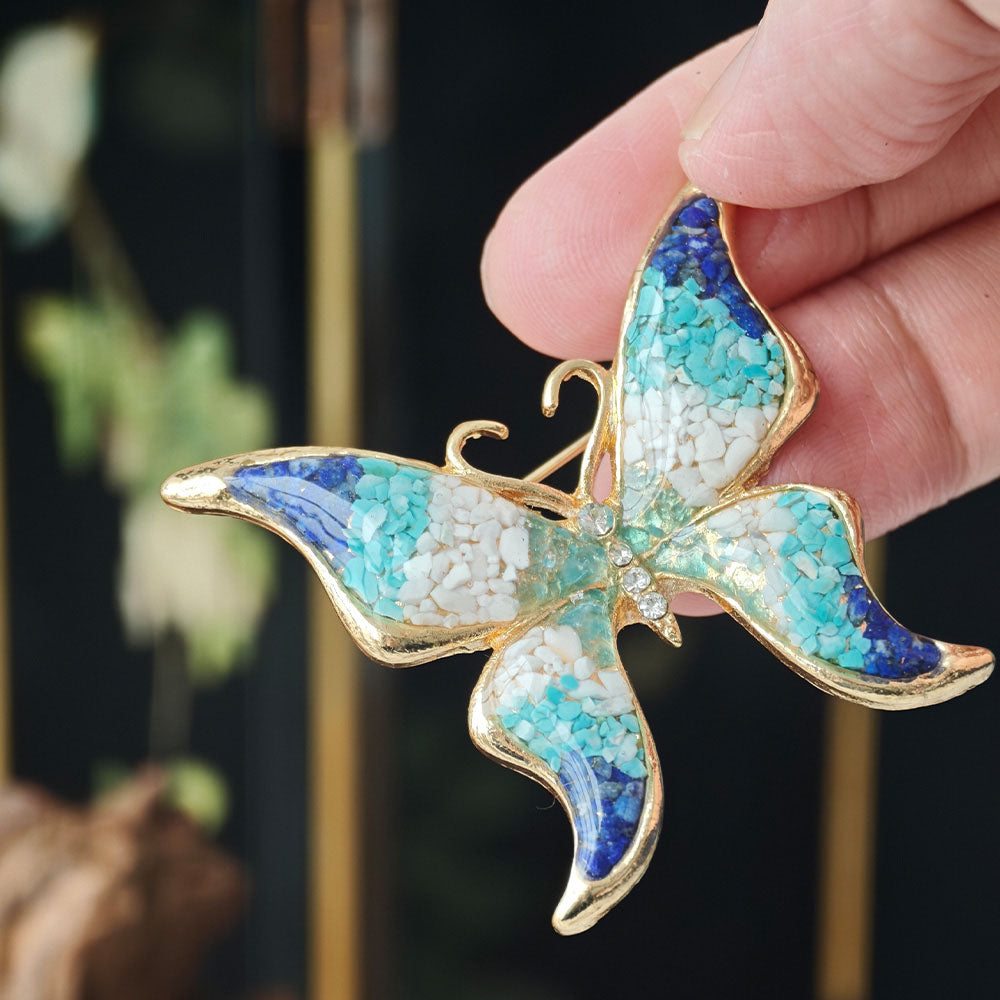 Blue & White Stone Inlay Butterfly Brooch