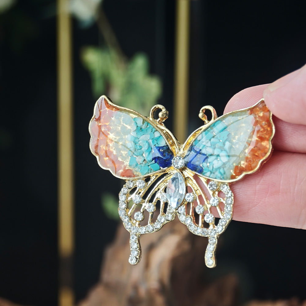 Dunhuang Style Stone Inlay Butterfly Brooch
