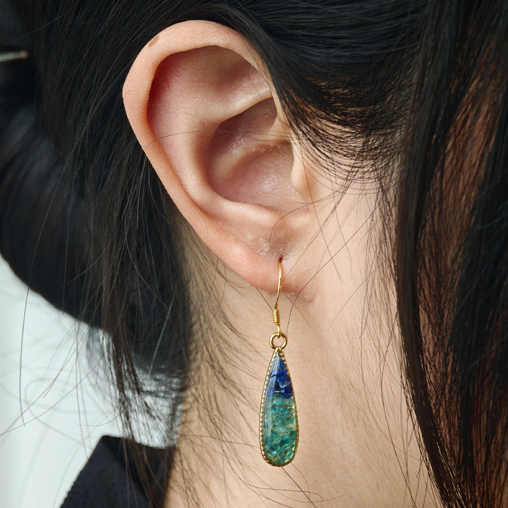 Color Stone Inlay Sky Blue Teardrop Earrings
