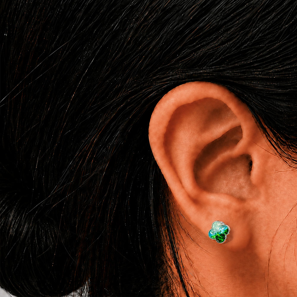 Color Stone Inlay Silver Four-Leaf Clover Stud Earrings – Jade Green Series