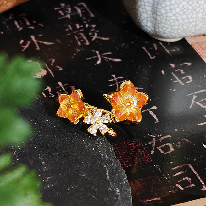 Colored Stone Inlaid Prosperous Red Peach Blossom Ring