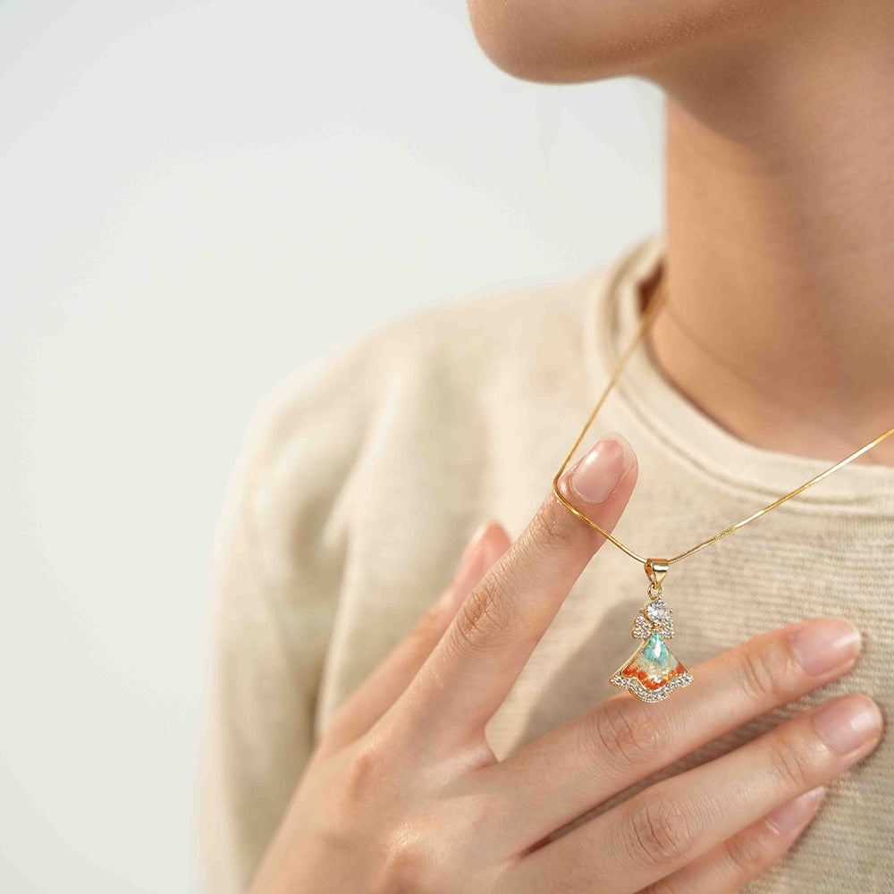 Color Stone Inlay Bell Necklace – Blue & White Series