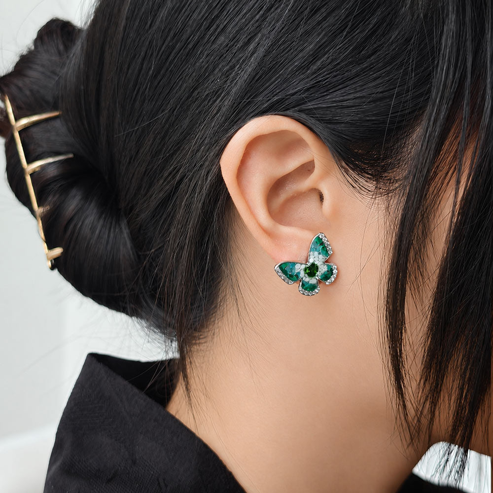Emerald Butterfly Studs with Diamond - 15MM