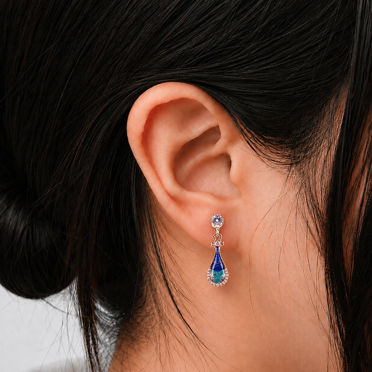 Color Stone Inlay Earrings – Pipa, Royal Blue Gradient Series