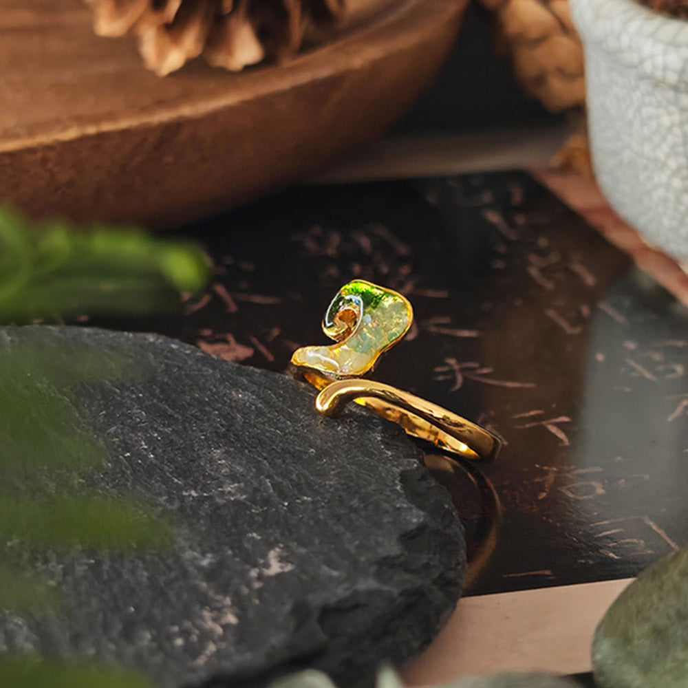 Color Stone Inlay Jade Green Auspicious Cloud Open Ring