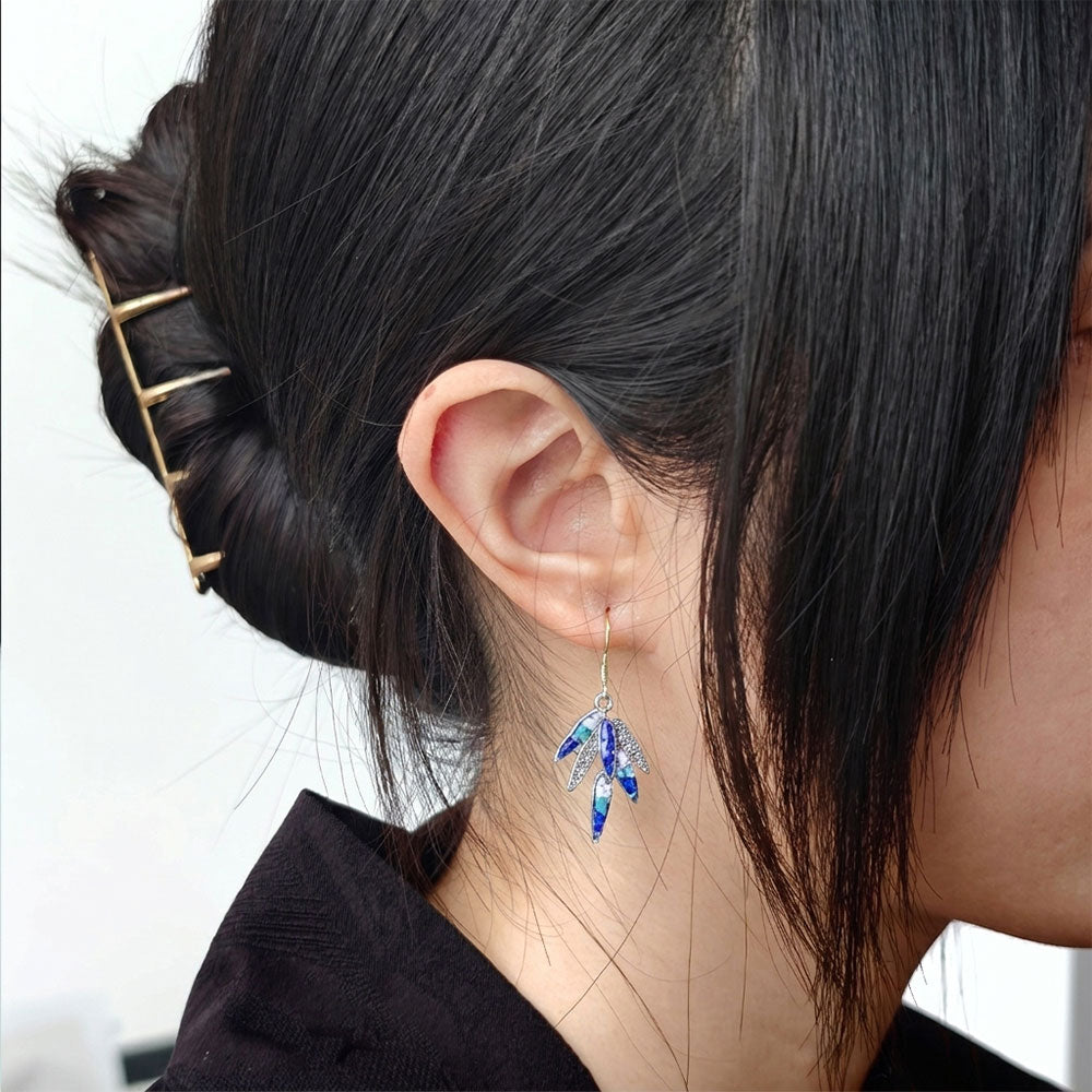 Bamboo Leaf Style Blue-and-white Series Ear Hooks