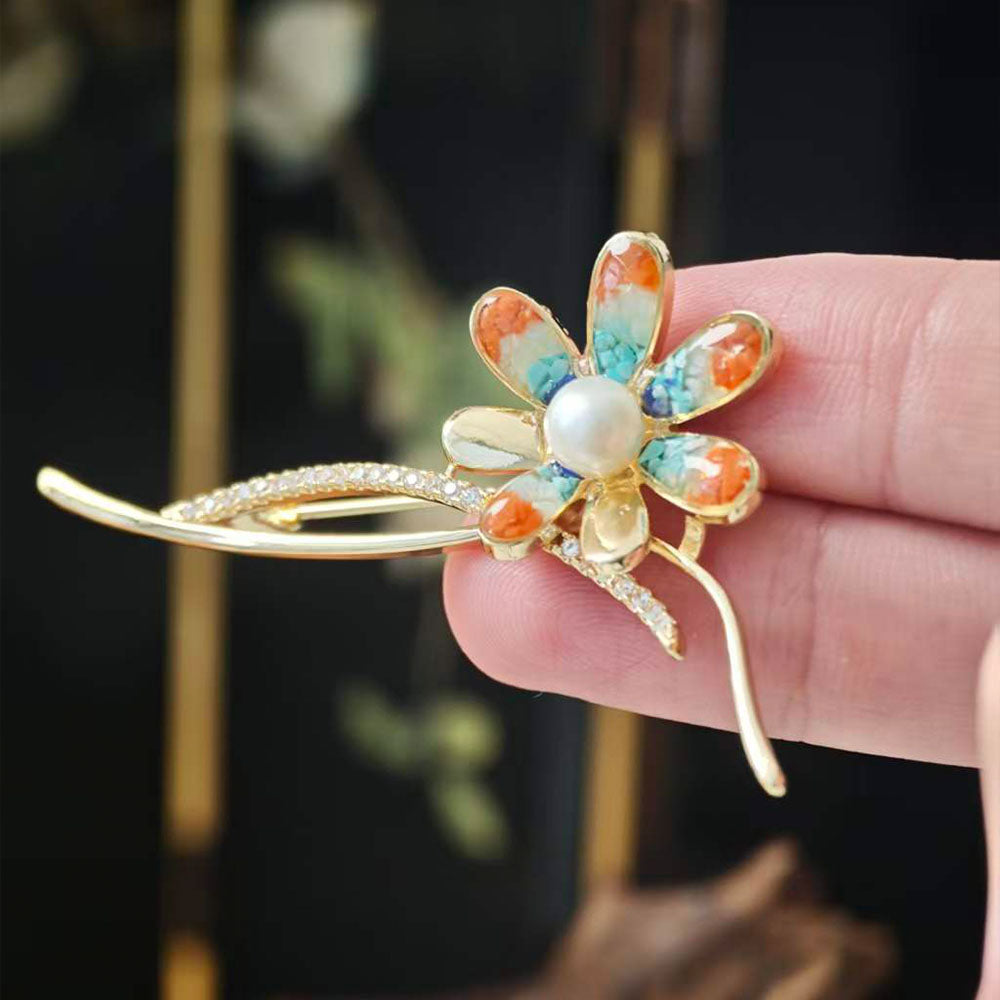 Dunhuang Style Stone Inlay Daisy Flower Brooch