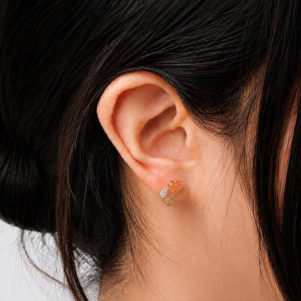Color Stone Inlay Studs – Heart B·C, Vibrant Red
