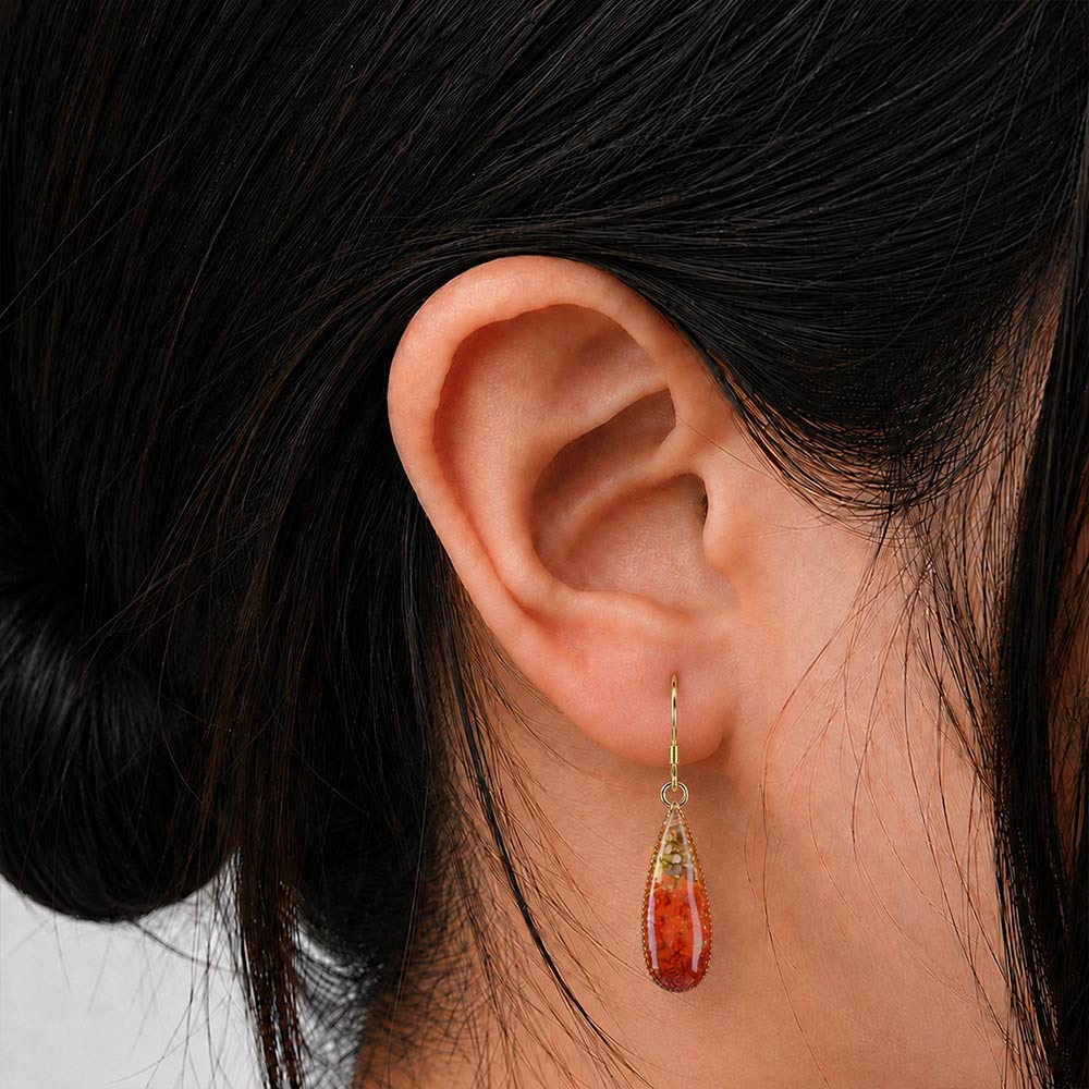 Colorful Stone Inlaid Teardrop Earrings, Prosperity Red Series