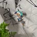 Star and Moon Hairpin with Colorful Stone Inlay