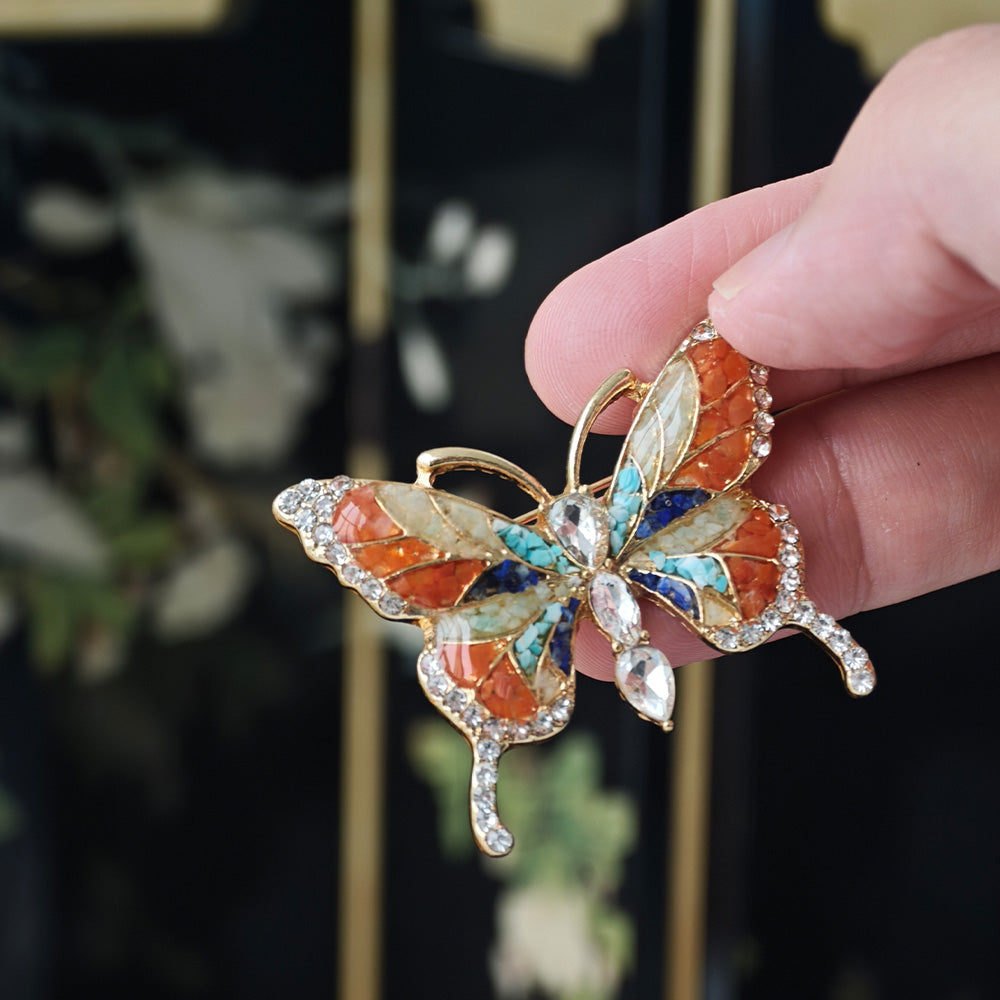 Dunhuang Style Stone Inlay Butterfly Brooch