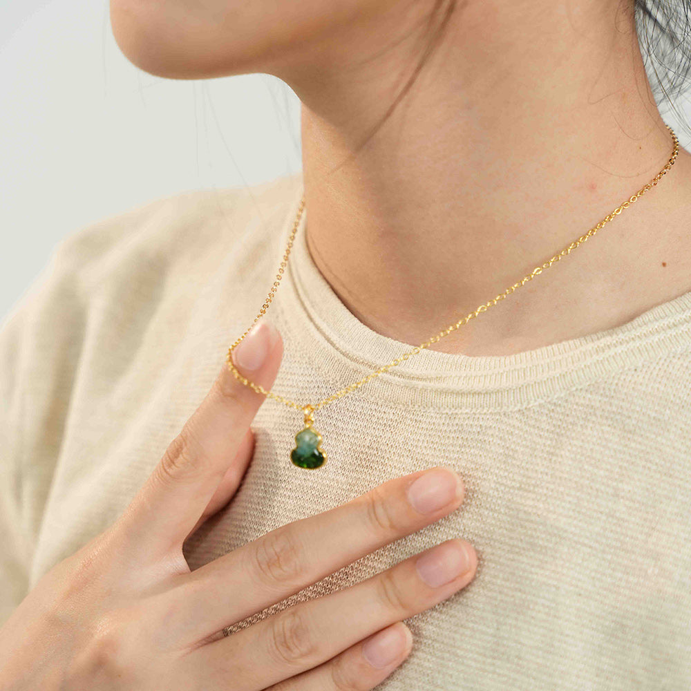 Color Stone Inlay Necklace – Gourd, Emerald Green