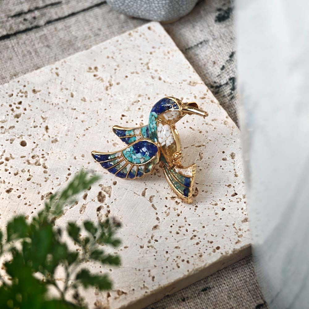 Vintage Enameled Brooch: Kingfisher Collection