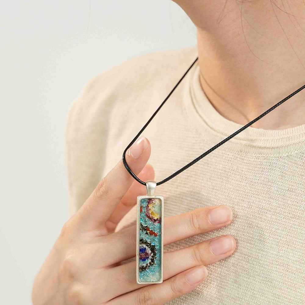 Color Stone Inlay Necklace – Rectangular, Blue & Purple Dunhuang