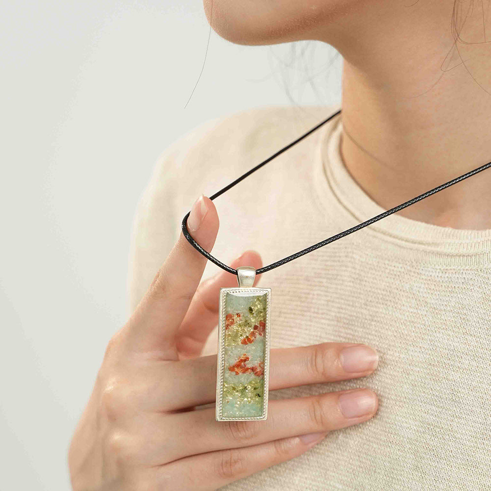 Color Stone Inlay Necklace–Rectangular, Dunhuang South Red A7