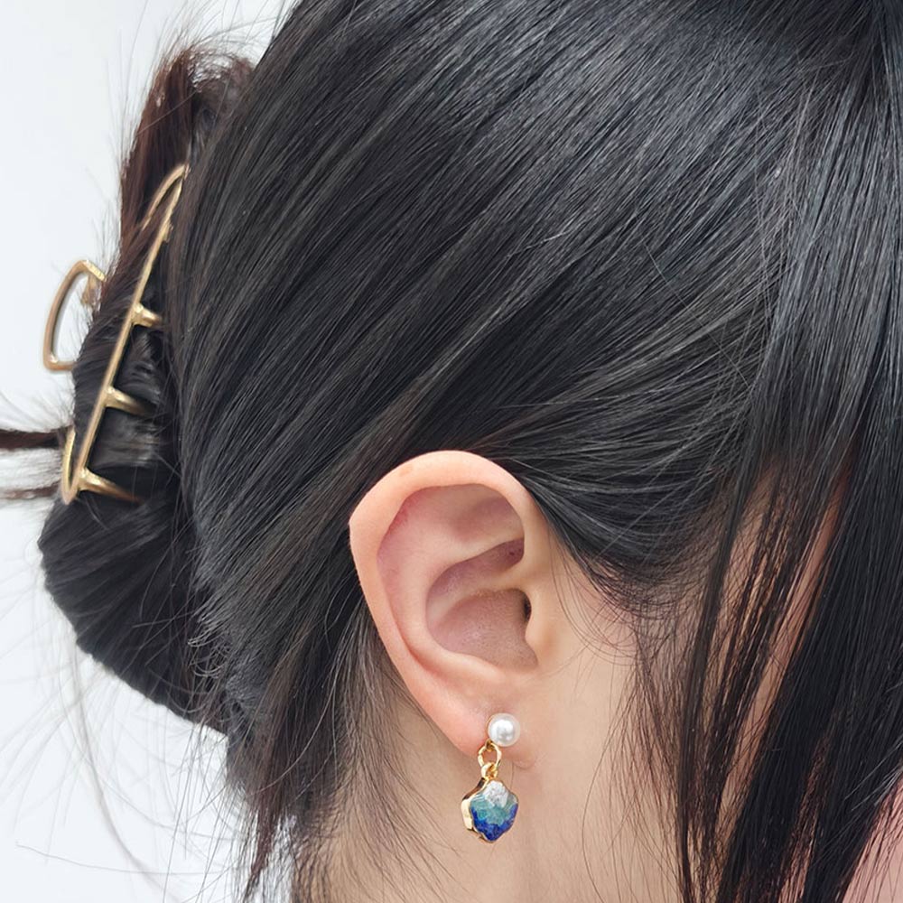 Jade Blue & White Shell Stone Inlay Earrings