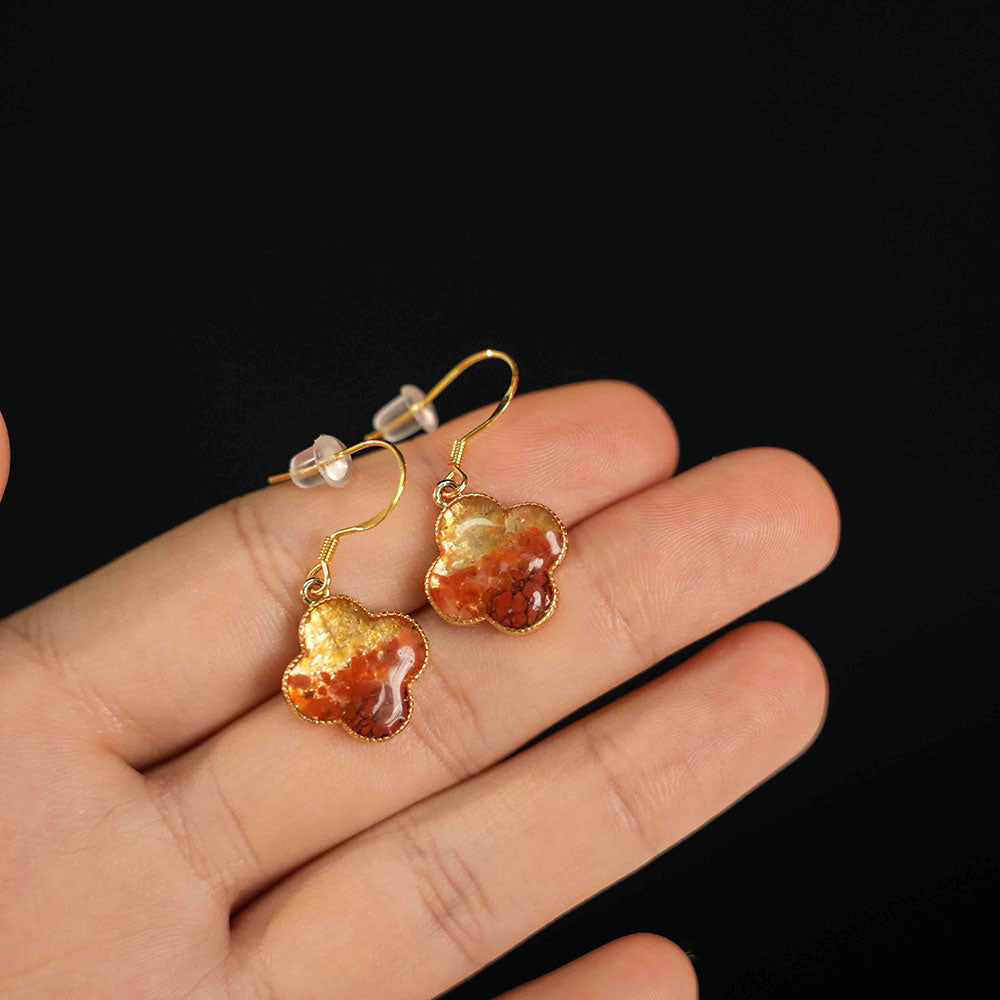 Color Stone Inlay Four-Leaf Clover Drop Earrings – Red & Prosperous Series