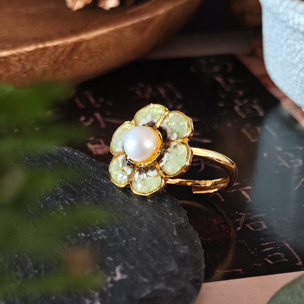 Colored Stone Inlaid Dunhuang Baoxiang Flower Blue Ring