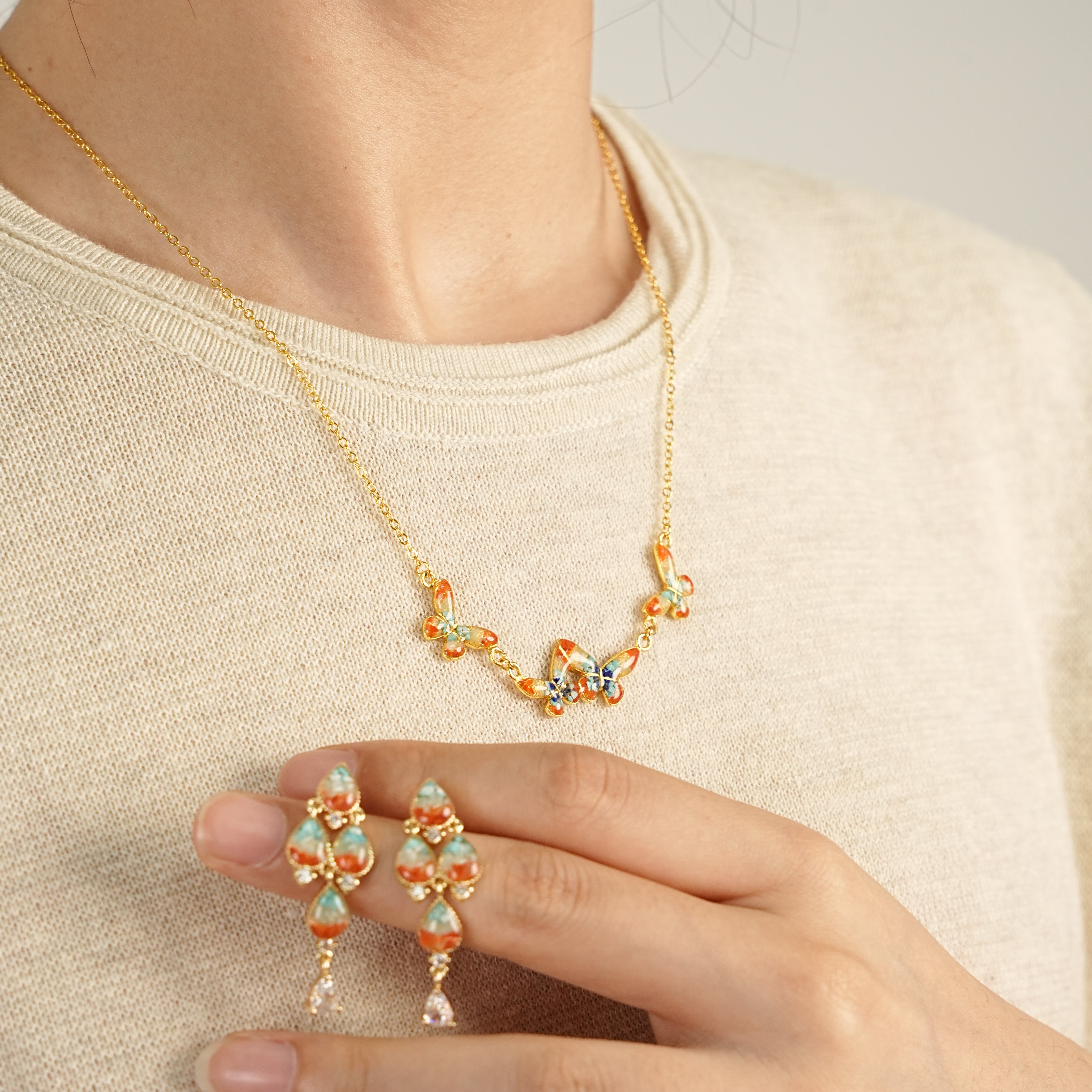 Butterfly Whispers Butterfly Necklace + Teardrop Stud Earrings Set